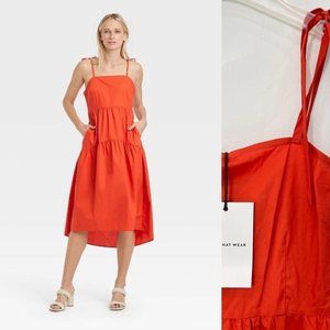 Who What Wear Womens Dress Medium Red Sleeveless Midi High Low Sundress new